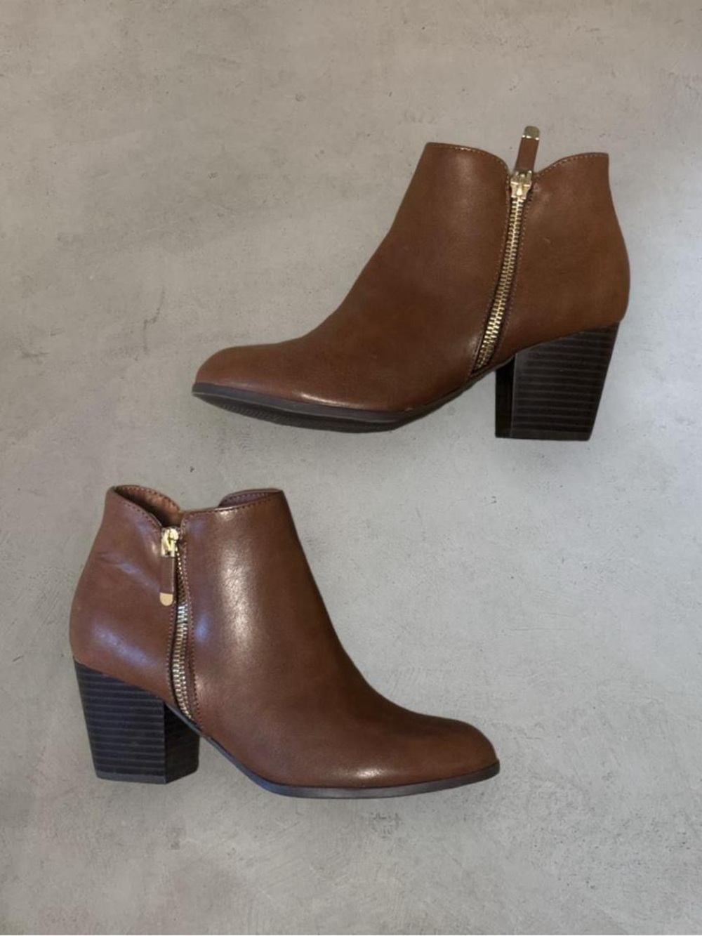 Style & Co. Brown Faux Leather Ankle Boots with Side Zips